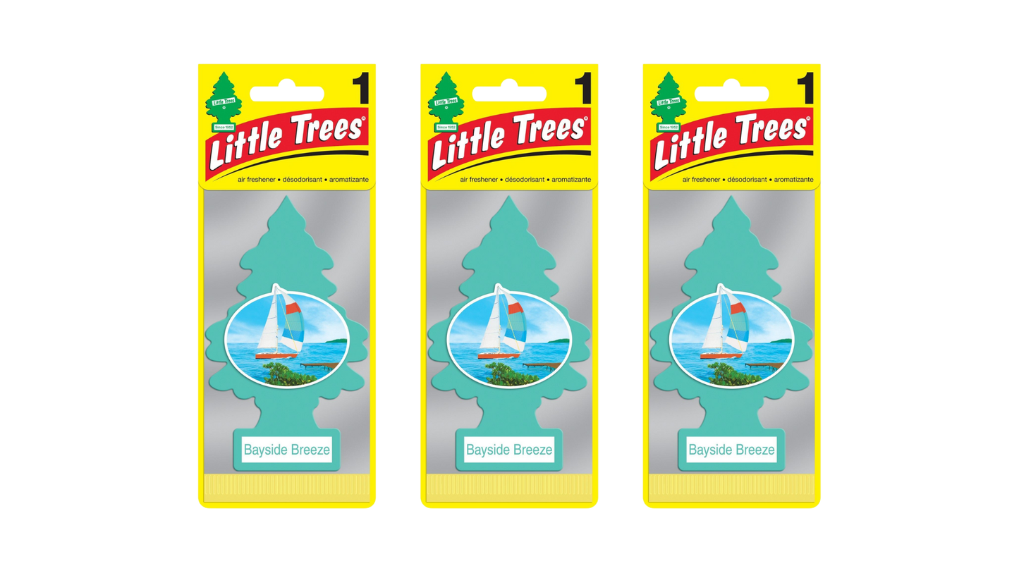 Three packages of Little Trees car air fresheners with sailboat design on a white background