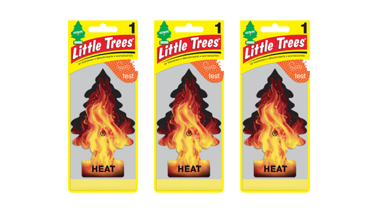 Three packages of Little Trees heat air fresheners on a white background