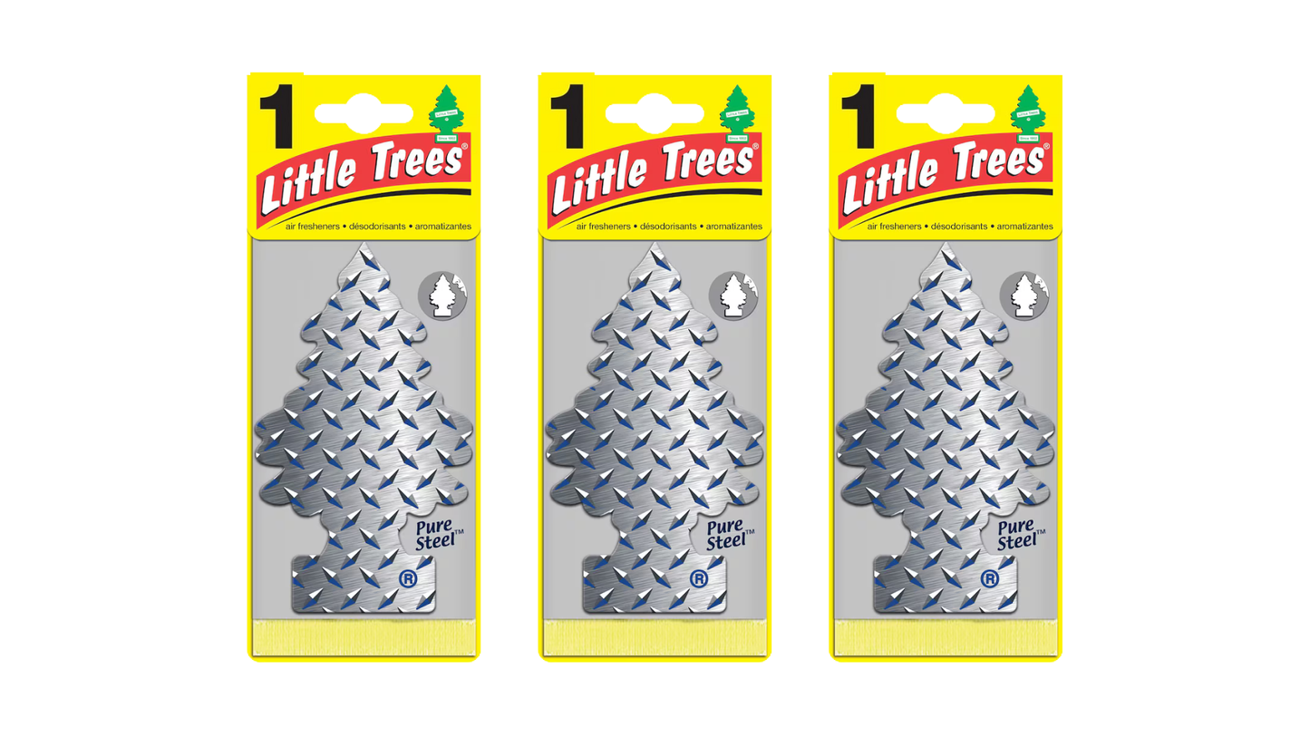 Three packages of Little Trees air fresheners on a white background