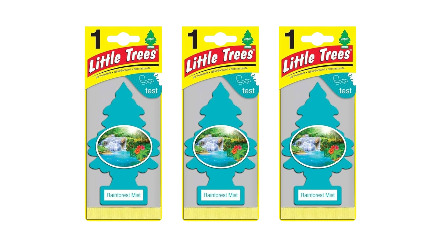 Three packages of Little Trees car air fresheners on a white background