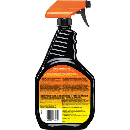 Back side of Armor All Extreme Tire Shine spray bottle on a white background