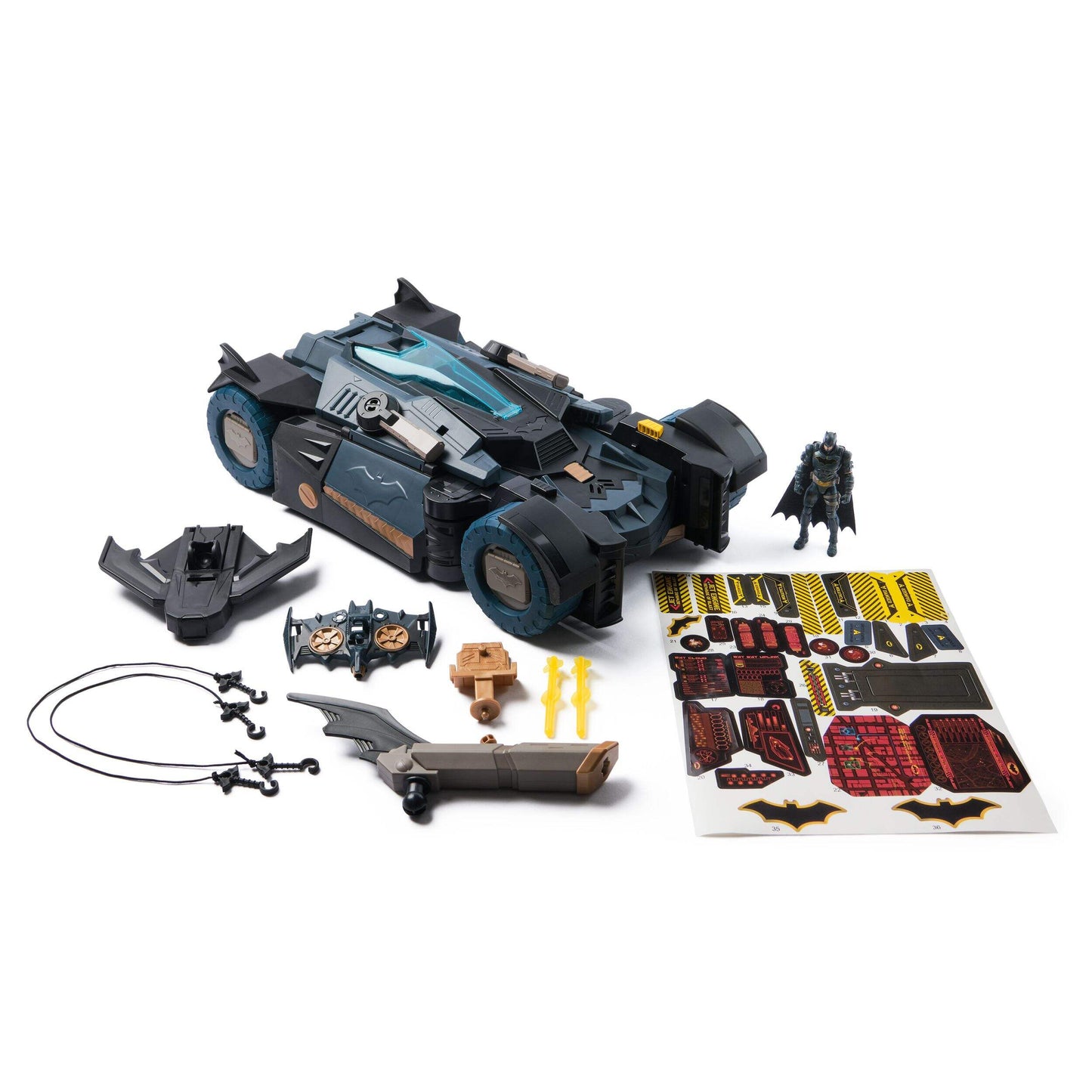Toy vehicle set with Batman figure and accessories on a white background