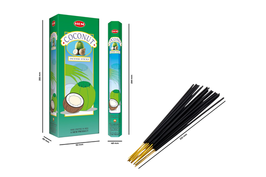 Hem Coconut incense sticks with packaging on a white background
