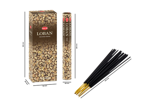 HEM Loban incense sticks with packaging on a white background