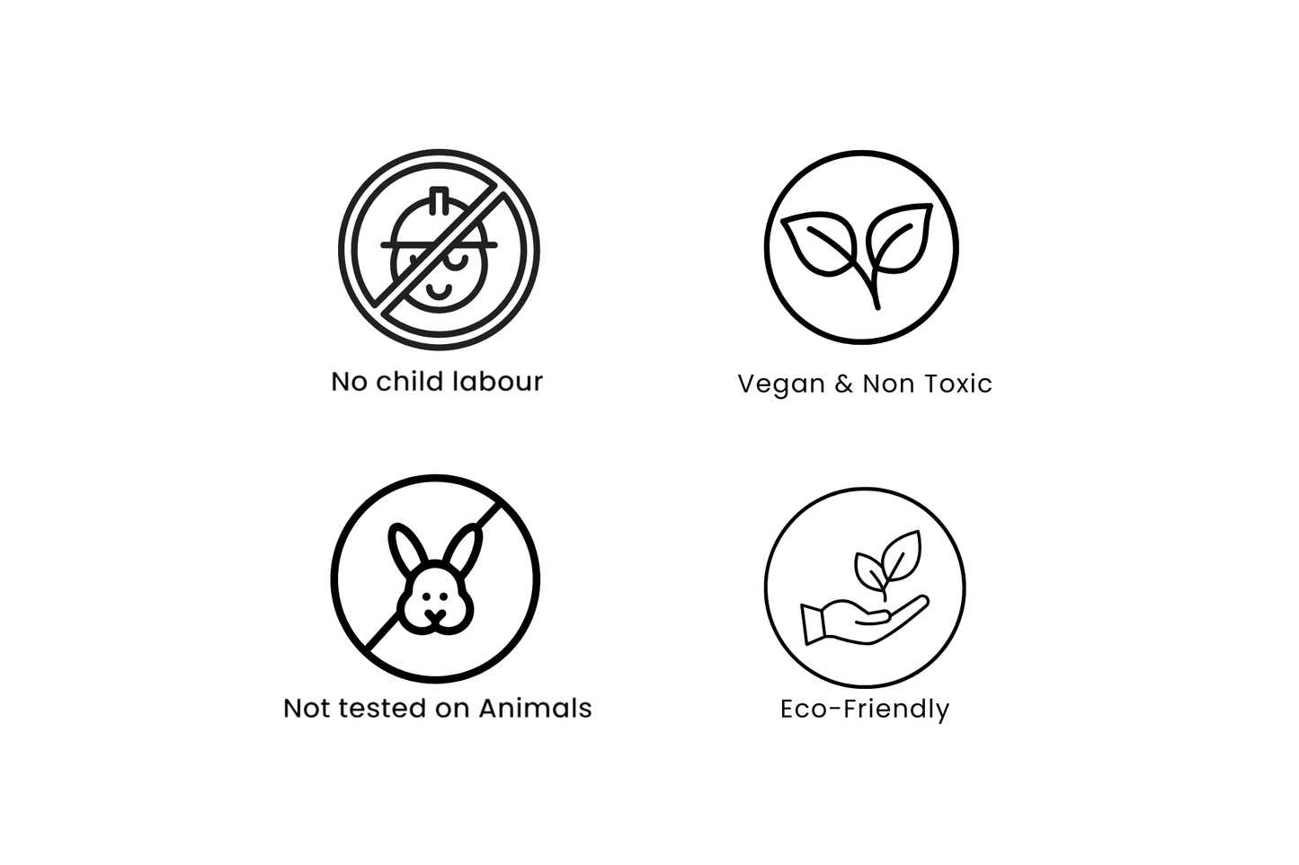 Set of icons indicating ethical and environmental standards on a white background