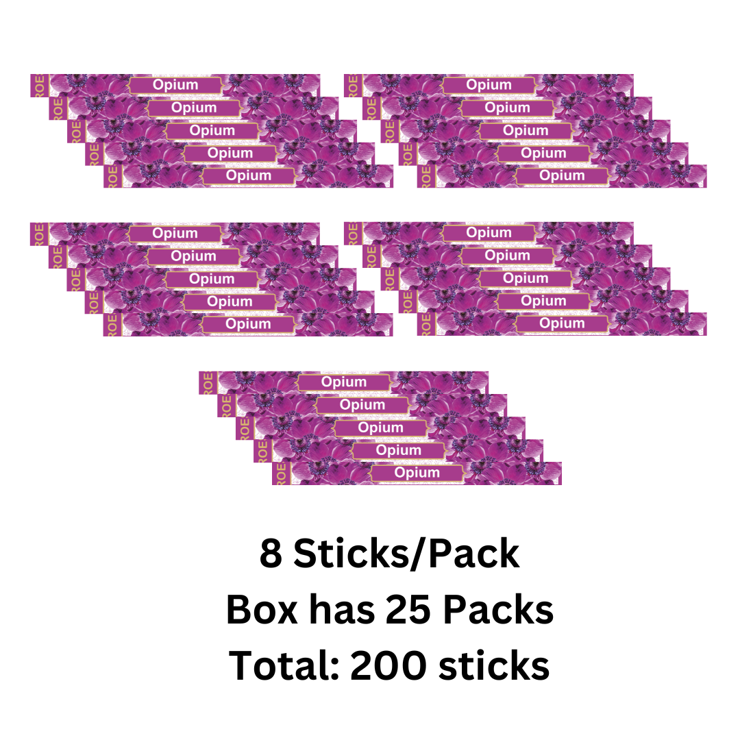 Multiple packs of Opium incense sticks with a total count displayed.