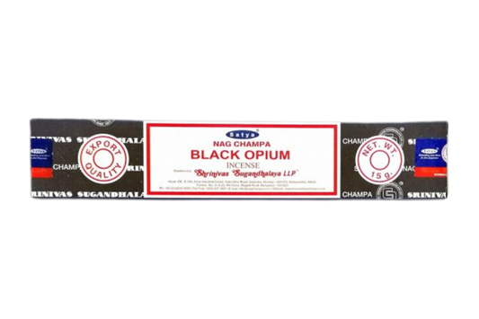 Nag Champa Black Opium incense packaging on a white background
