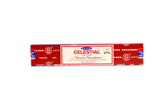 Box of Satya Celestial incense sticks on a white background