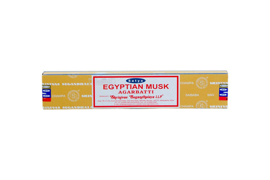 Box of Satya Egyptian Musk incense sticks on a white background. Epic Saves