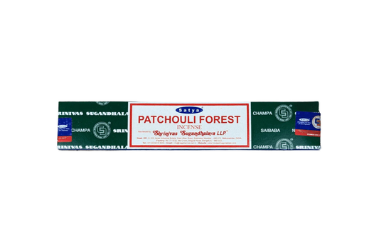 Box of Satya Patchouli Forest 15 gram incense sticks.