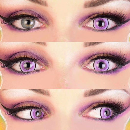 Collage of eyes with Succubus contact lenses and makeup