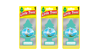 Three packages of Little Trees car air fresheners with sailboat design on a white background