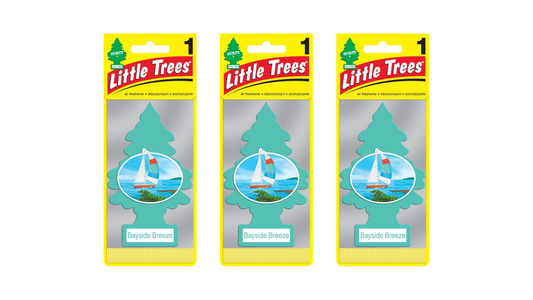 Three packages of Little Trees car air fresheners with sailboat design on a white background