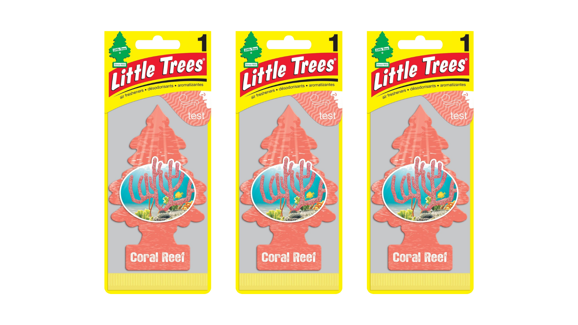Three Little Trees Coral Reef packs on a white background