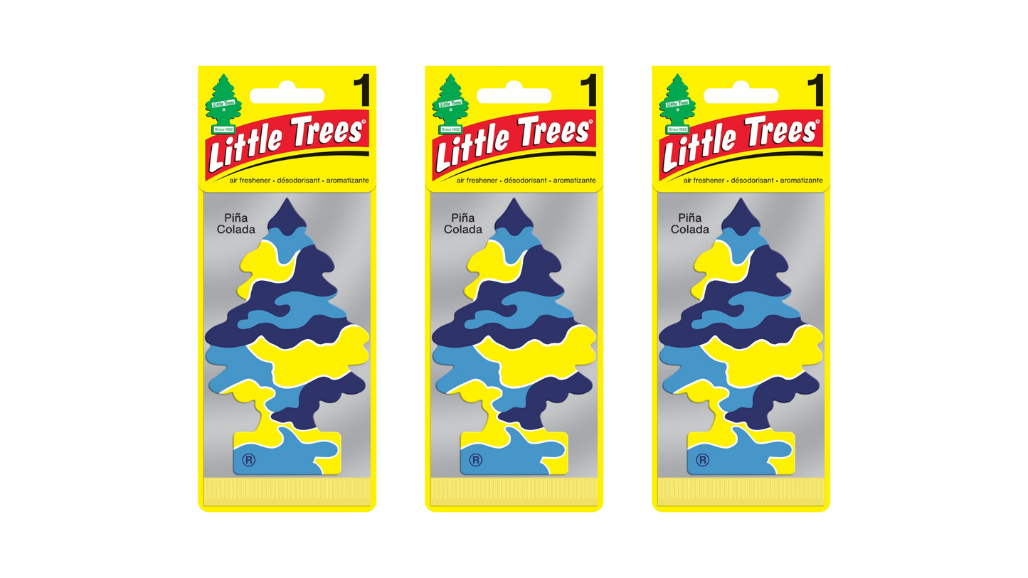 Three packages of Little Trees air fresheners on a white background