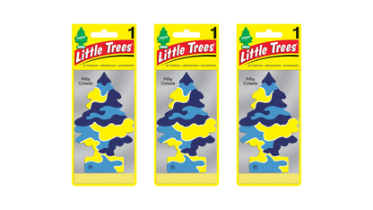 Three packages of Little Trees air fresheners on a white background
