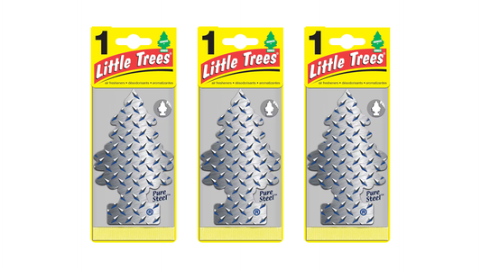 Three packages of Little Trees air fresheners on a white background
