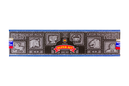 Pack of Super Hit incense sticks with decorative labels on a white background