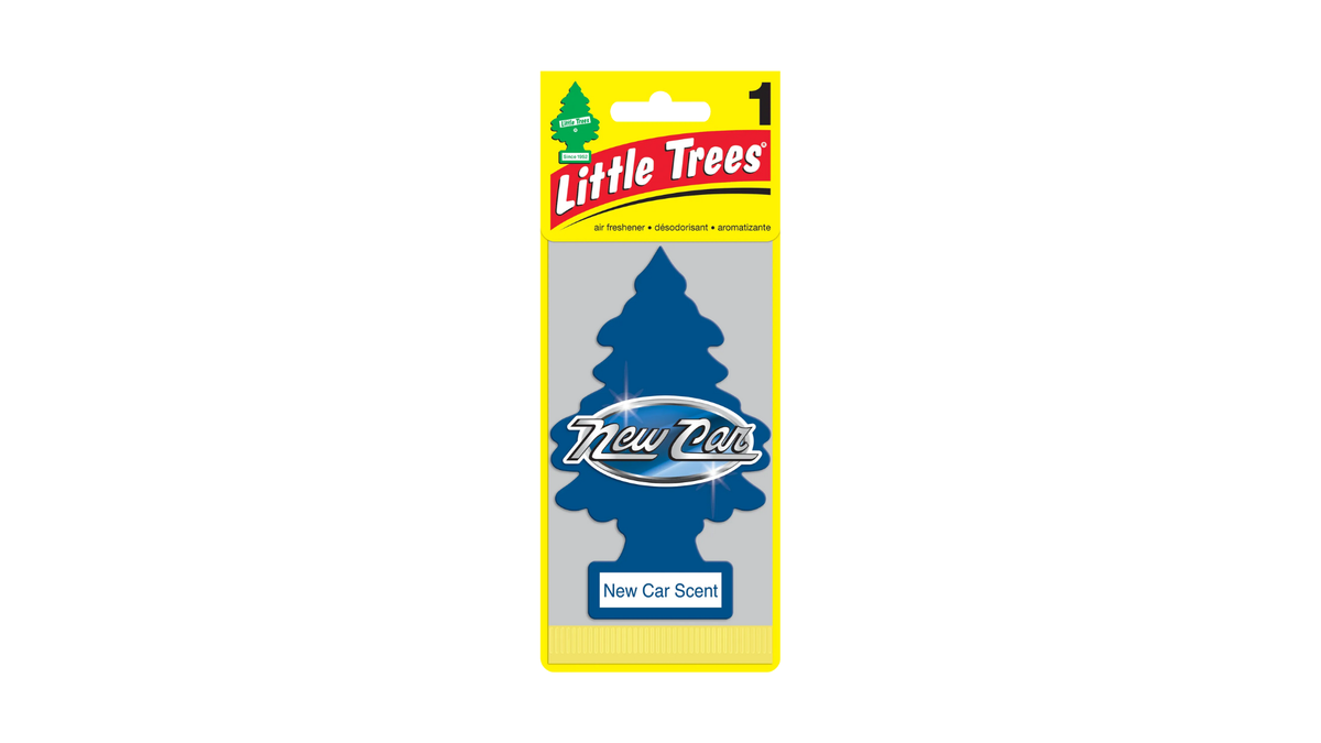Little Trees New Car air freshener packaging on a white background