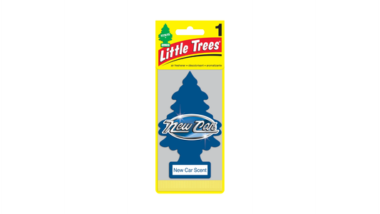 Little Trees New Car air freshener packaging on a white background