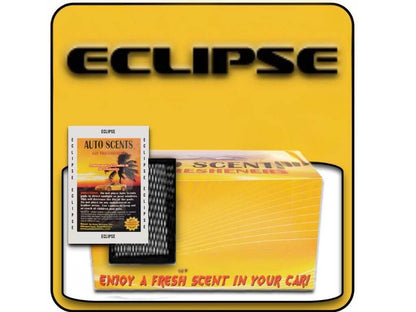 Eclipse car air freshener packaging with yellow background