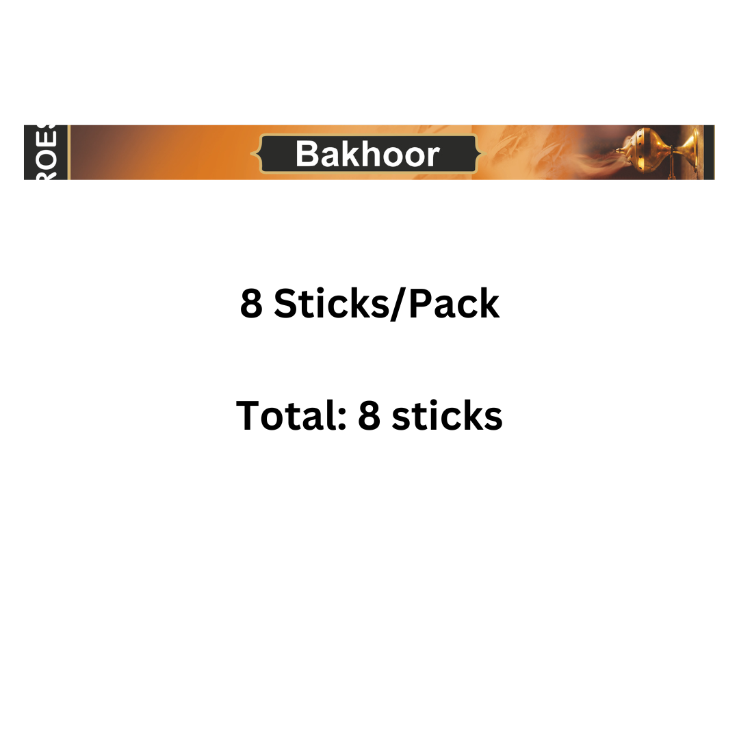 Bakhoor product packaging with '8 Sticks/Pack' text on a white background