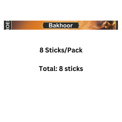 Bakhoor product packaging with '8 Sticks/Pack' text on a white background