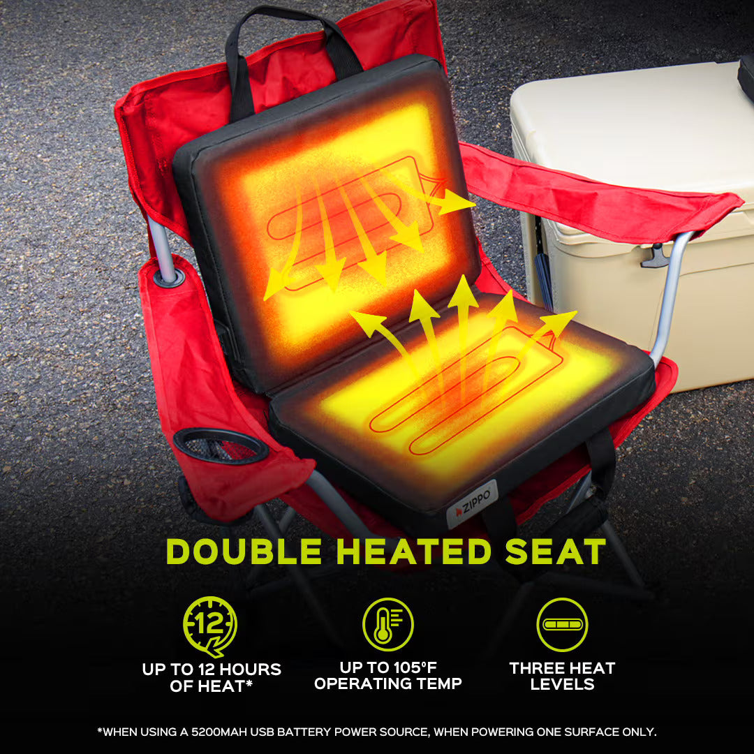 Double heated seat with red cover and heating diagram on a dark background