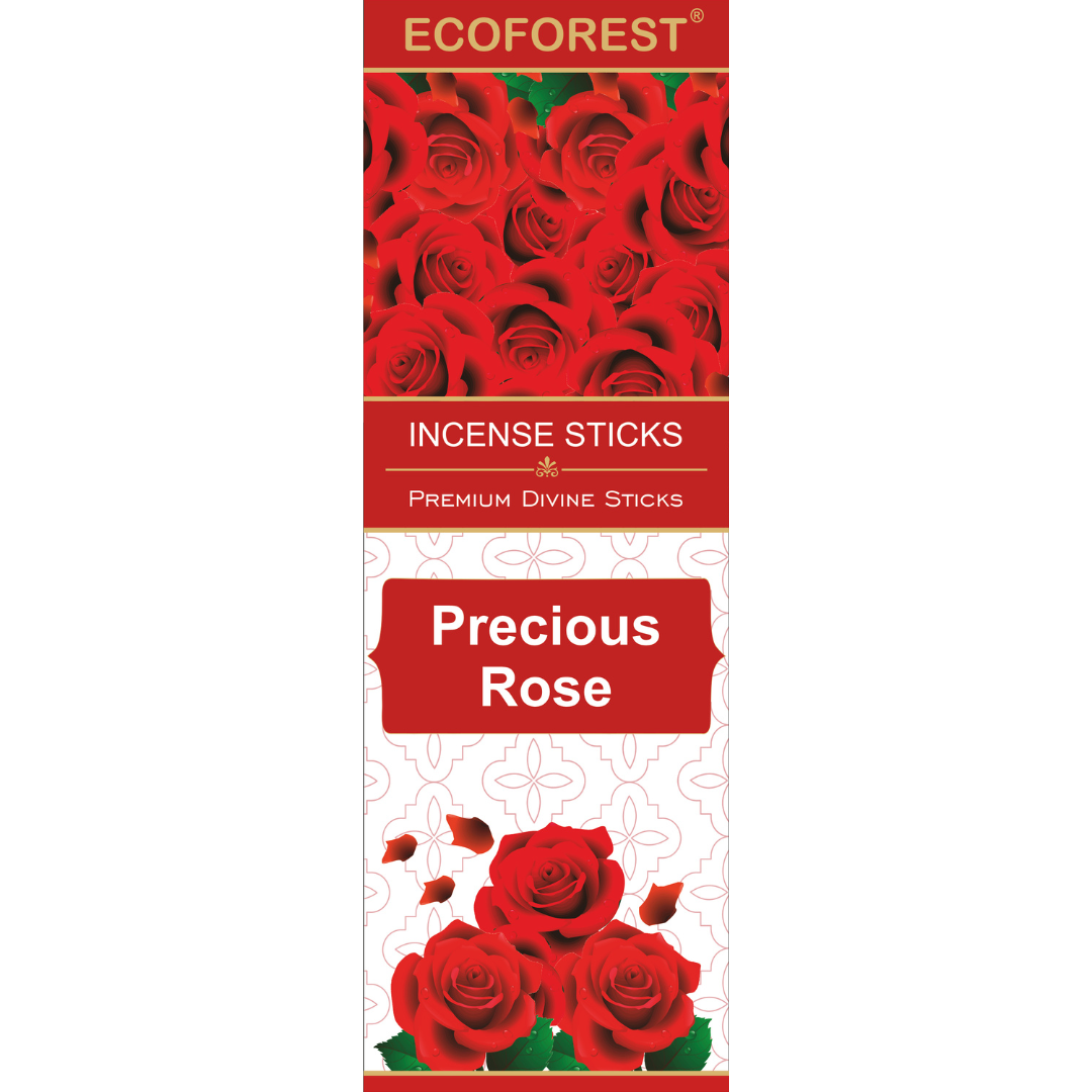 Ecoforest rose incense sticks packaging with an image of roses in the center.