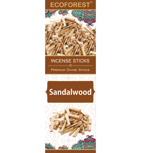 Ecoforest sandalwood incense sticks packaging on a white background