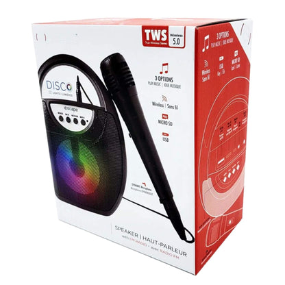 Box packaging of a portable speaker with TWS 5.0 branding on a white background