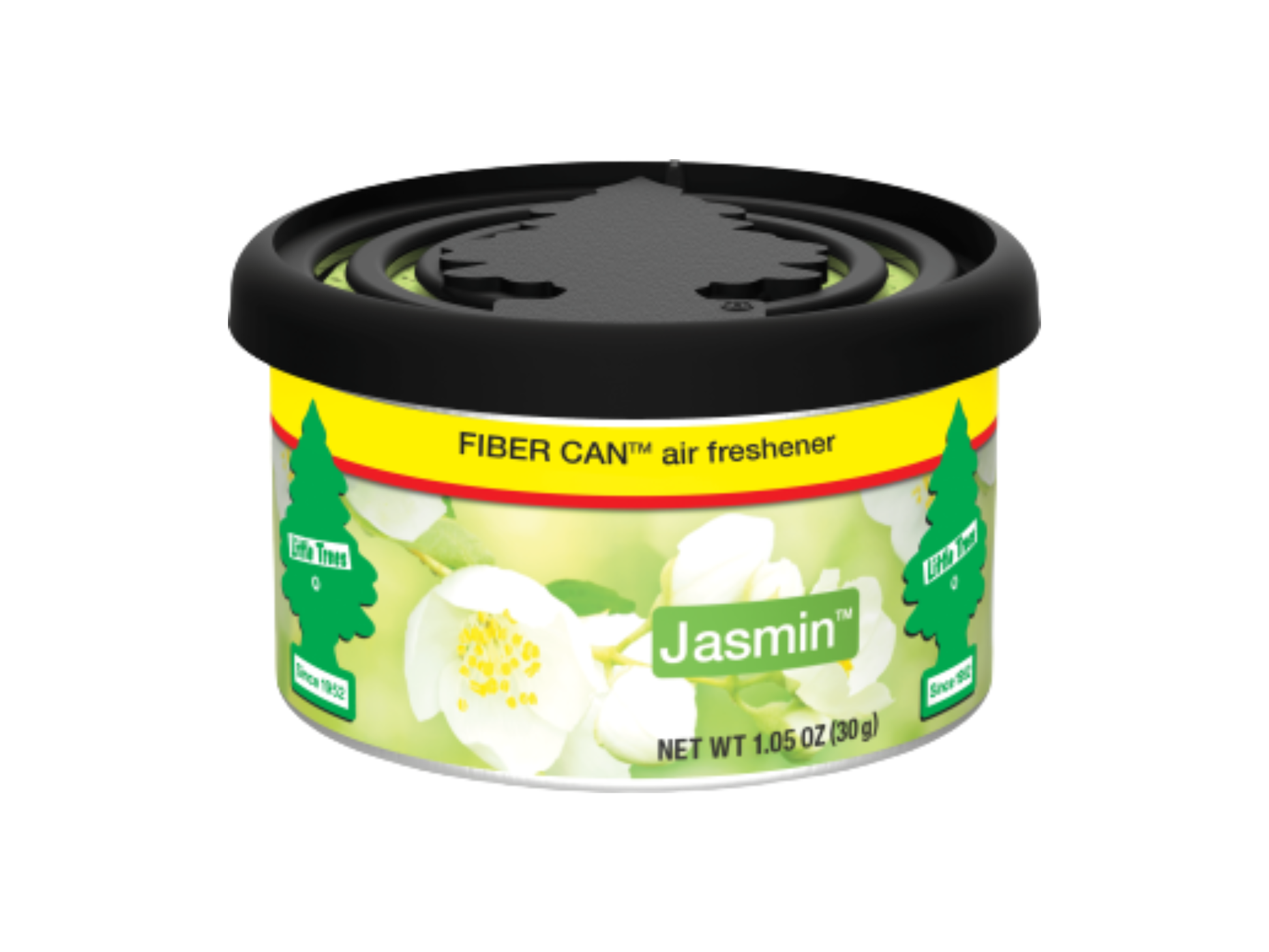 Little Trees Fiber Can air freshener with Jasmine written across on a white background