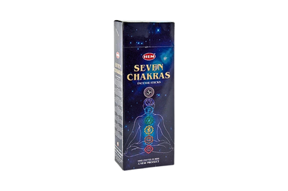 Box of HEM Seven Chakras incense sticks on a white background