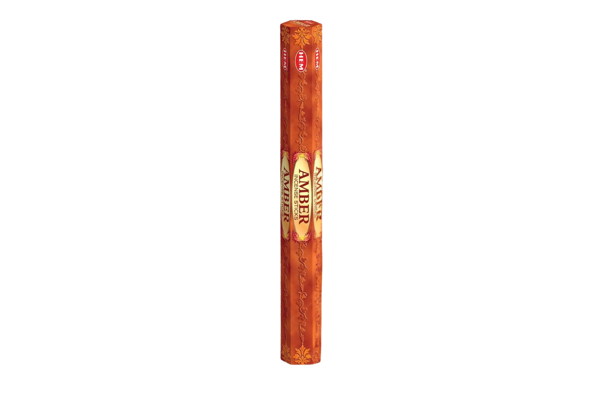 Incense stick packaging with 'Amber' branding on a white background