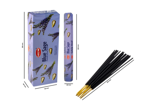 Blue Sage incense sticks with packaging on a white background