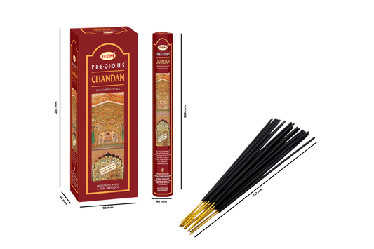 Hem Precious Chandan incense sticks with packaging on a white background