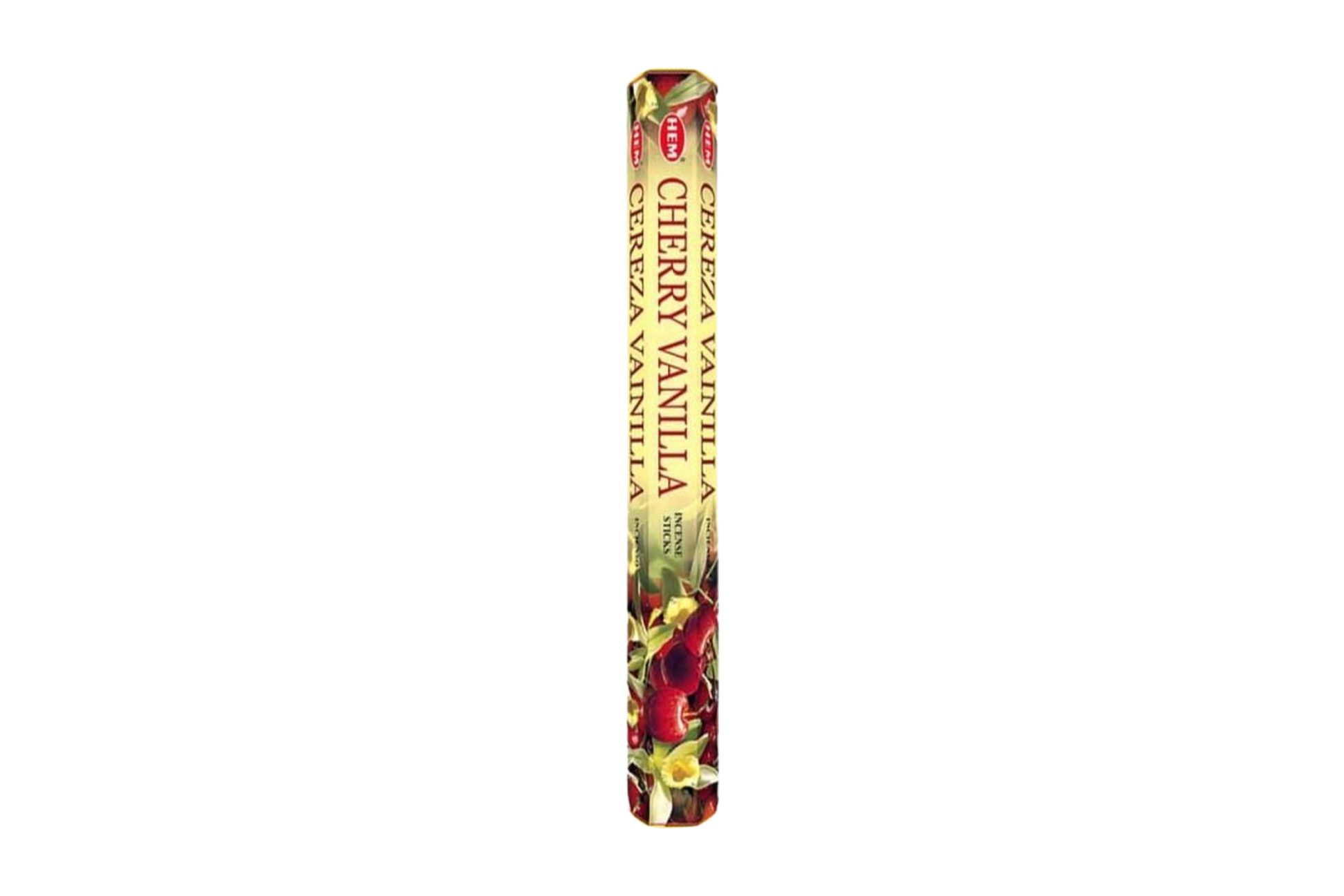 Tall hexagonal incense package with floral design on a white background