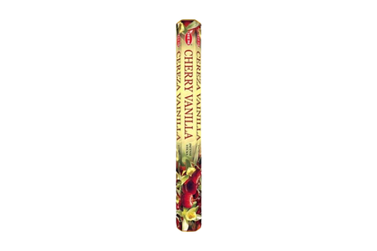 Tall hexagonal incense package with floral design on a white background