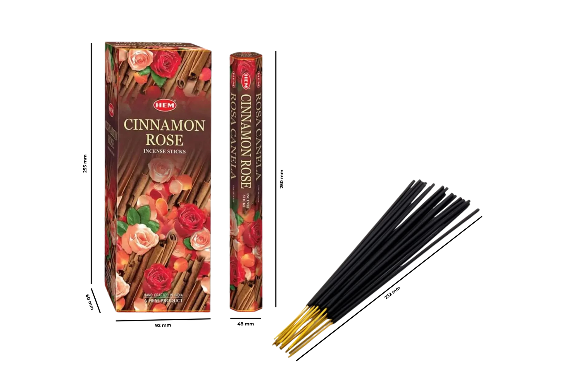 Cinnamon Rose incense sticks with packaging on a white background