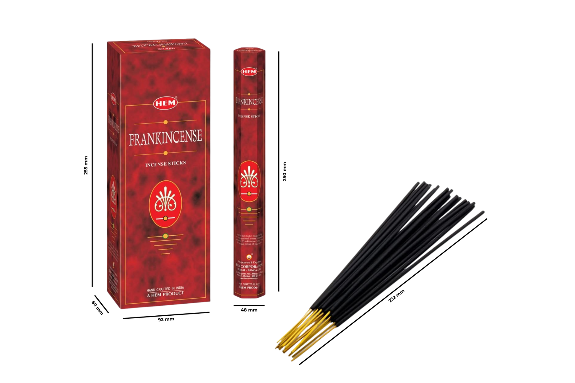 Incense sticks with red boxes on a white background