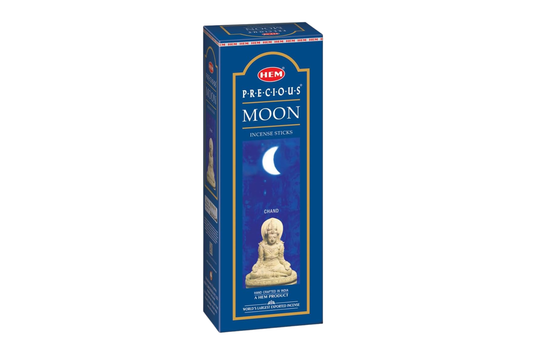 Hem Precious Moon incense packaging on a white background