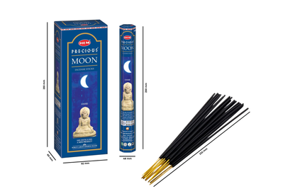 Hem Precious Moon incense sticks with packaging on a white background