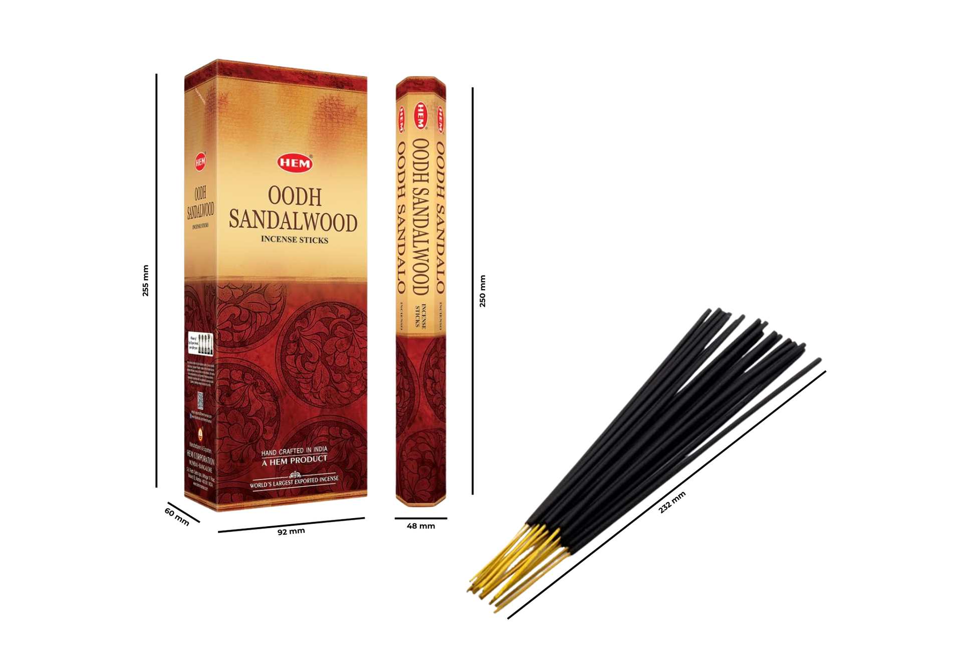 Oudh Sandalwood incense sticks with packaging on a white background