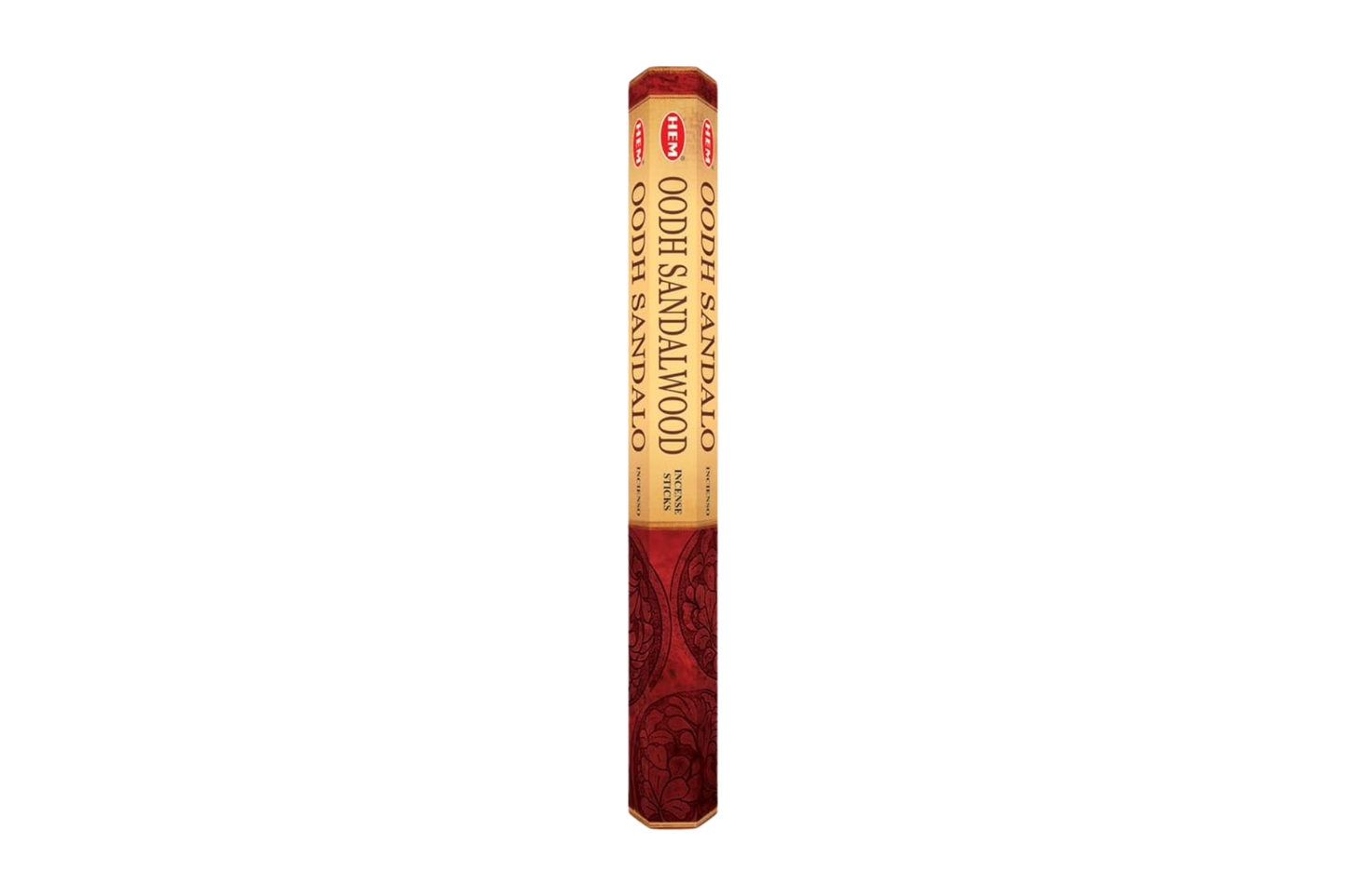 Red and gold product with text on a white background