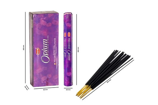 Opium incense packaging with incense sticks on a white background