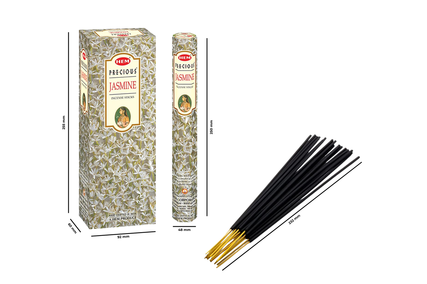 Incense sticks with packaging on a white background
