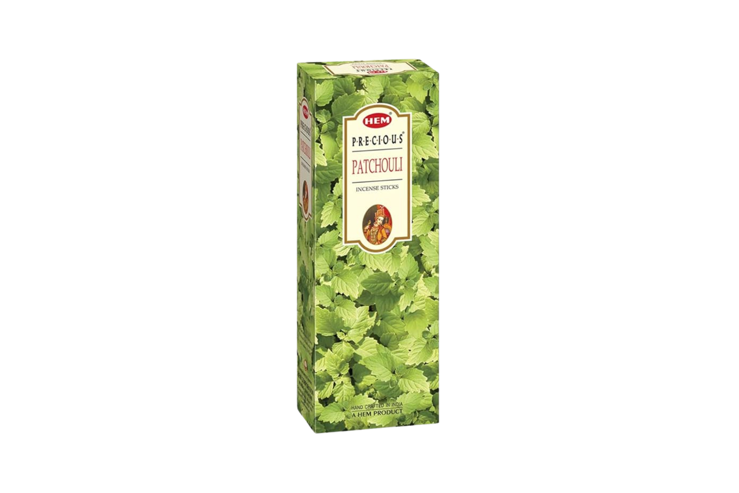 Box of precious patchouli incense sticks on a white background