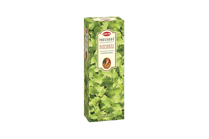 Box of precious patchouli incense sticks on a white background