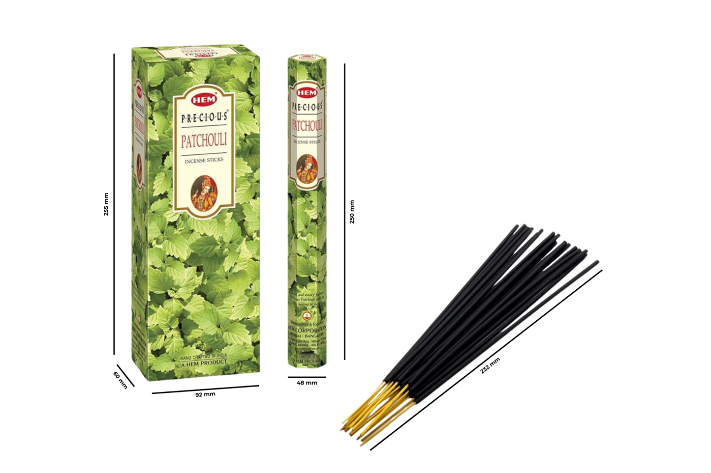 Incense sticks with their packaging on a white background
