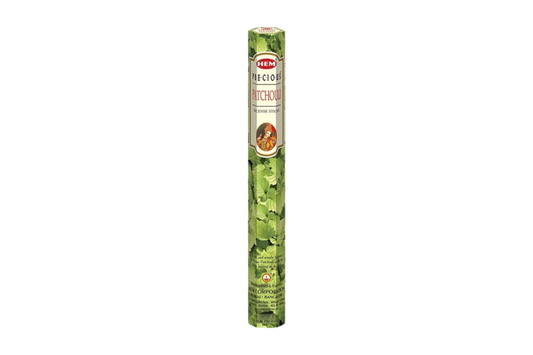 Hem incense stick packaging with green design on a white background